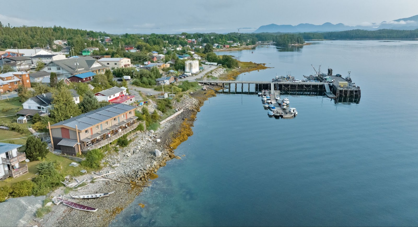 Aerial View of community of Bella Bella in BC